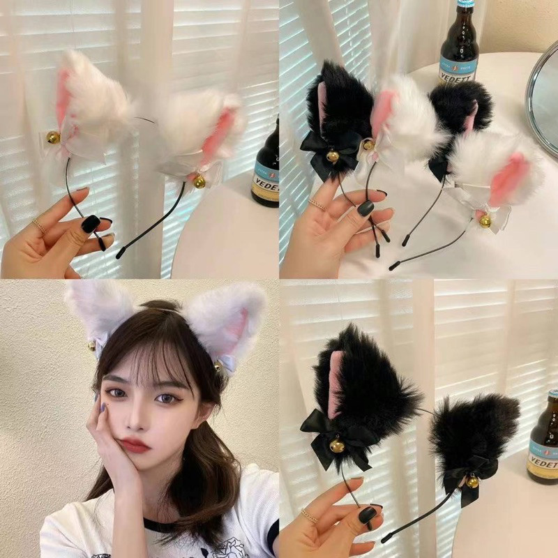 ฮาโลวีนน่ารักหูแมวตุ๊กตาคาดศีรษะที่มีสีสันการ์ตูนขนยาวปุยคอสเพลย์ผมวง ชม. วงการบิน