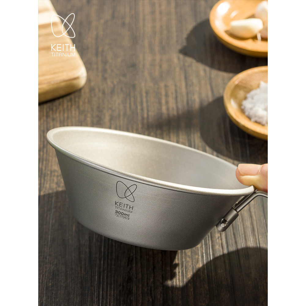 Keith Keith Pure Titanium ชามพับชามไทเทเนียม 300ml Titanium Tableware Outdoor Camping Portable Table