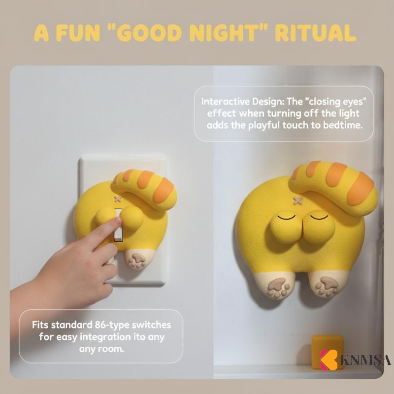KNMSA] Creative Funny Cat Tailer Switch Panel Stier 3D Orange Cat รูปลอกสัตว์สําหรับ Nursery Room Wa