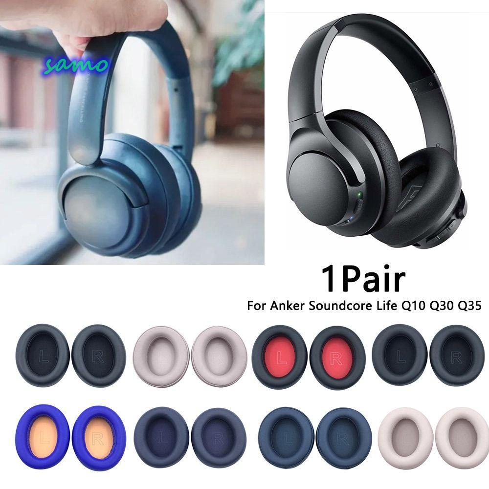 SAMO 1 คู่แผ่นรองหูฟังโปรตีนหนังเปลี่ยนชุดหูฟังหูฟังสําหรับ Anker Soundcore Life Q10 Q30 Q35