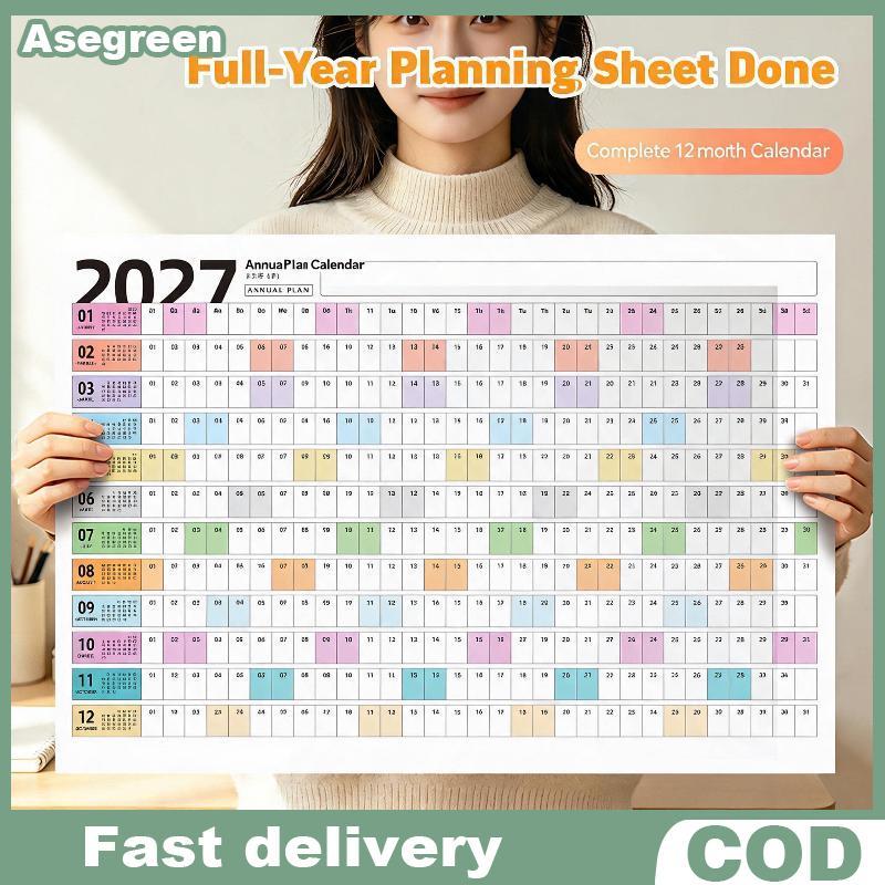 [Asegreen] 2027 ปฏิทินติดผนังเต็มปี บล็อกเขียนเปล่า กําหนดเวลารายวัน Planner Memorandum สําหรับ Stud