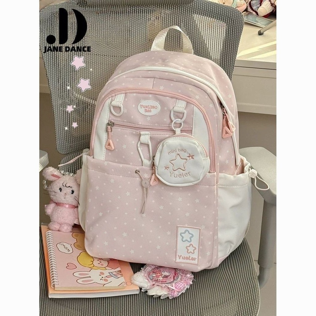 JANE DANCE/JANE DANCE Sweet Preppy สไตล์กระเป๋าเป้สะพายหลังมูลค่าสูงน่ารัก Star กระเป๋านักเรียนนักเร
