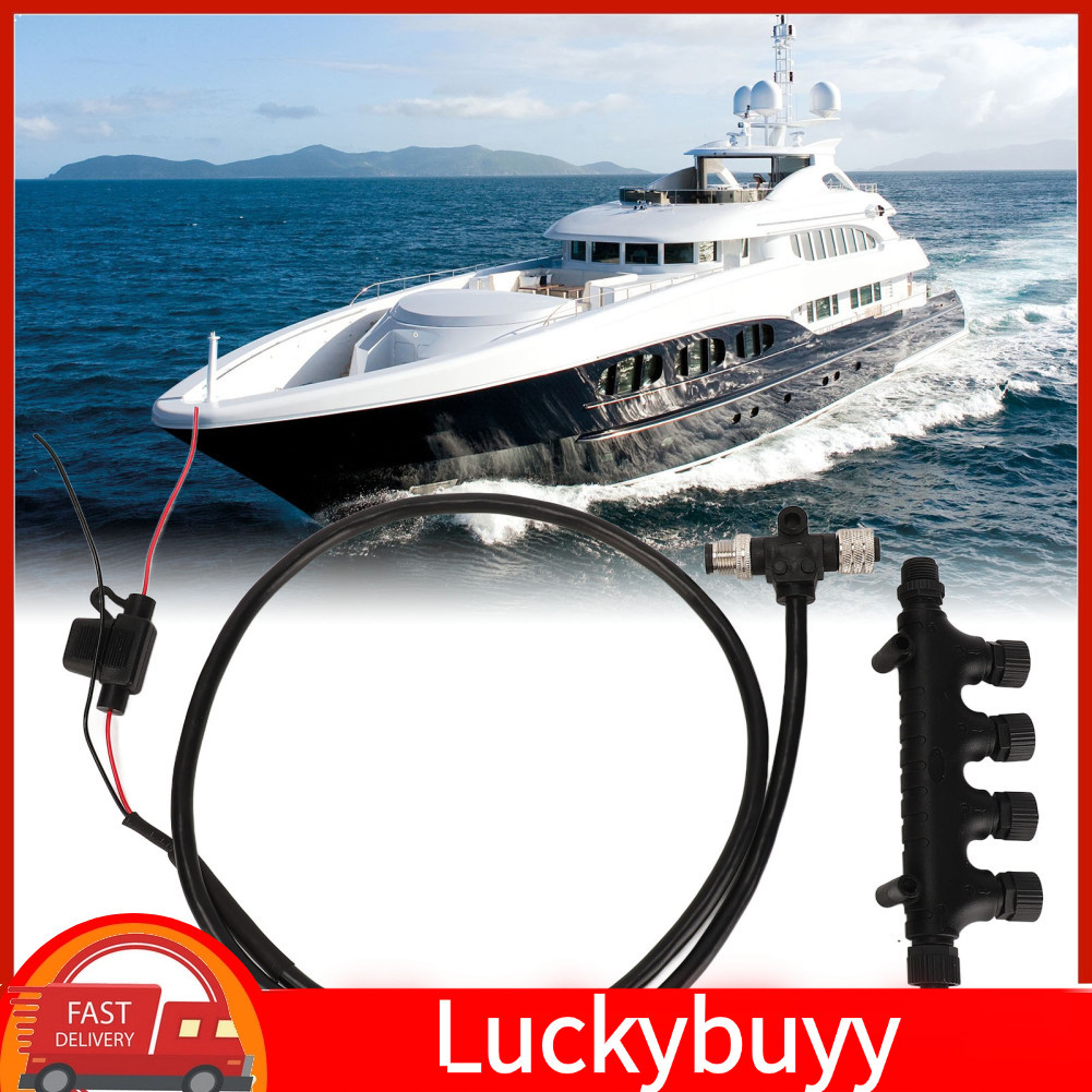 Luckybuyy FILFEEL NMEA 2000 ชุดสายเคเบิลเริ่มต้นพร้อมขั้วต่อ T 4 พอร์ต 1 ม. IP67 5-Pin Marine 3A Bac
