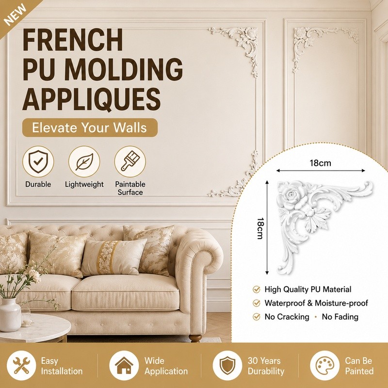 PU Moulding จี้ดอกไม้เครื่องประดับสไตล์ฝรั่งเศส Wall Decor มุมดอกไม้สําหรับ Entrance พื้นหลัง Wall S