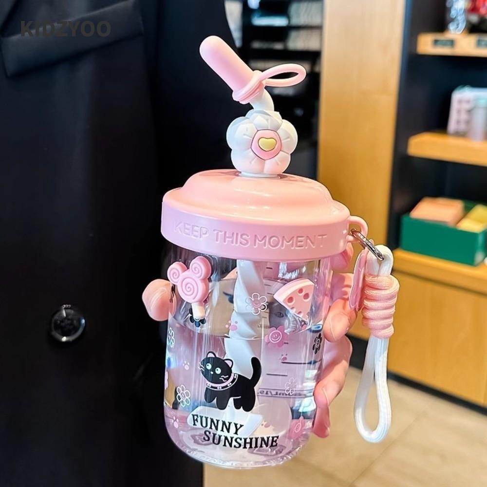KIDZYOO ขวดน้ํา,แบบพกพา 580ML ถ้วยดื่ม, Kawaii รั่วฟางฝุ่นหมวกความจุสูง Didi Blend Shaker ถ้วยน้ําผลไม้