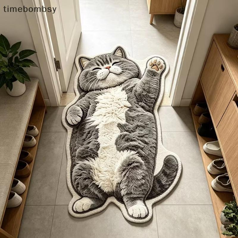 (time) Cat รูป Fuzzy Soft Plush Area Rug Anti-Slip สบายสําหรับเนอสเซอรี่ห้องนอนข้างเตียงห้องนั่งเล่น
