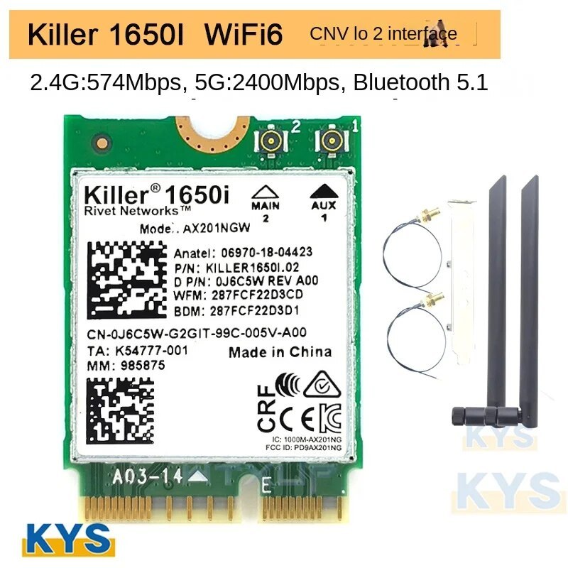 Stylish Killer 1650i Ac Dual Band 2.4gbps ไร้สาย Ax201 Wifi Ax201ngw 802.11ax/a/b/g/n บลูทูธ 5.0 Lap