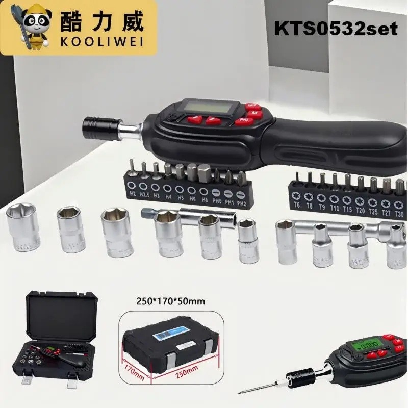 KOOLIWEI KTS0532set ชุดไขควงแรงบิดดิจิตอล 1/4 "0.4-8N.m ±2% 999Mem 32 ชิ้น w/ซ็อกเก็ตและ Bits Multi-