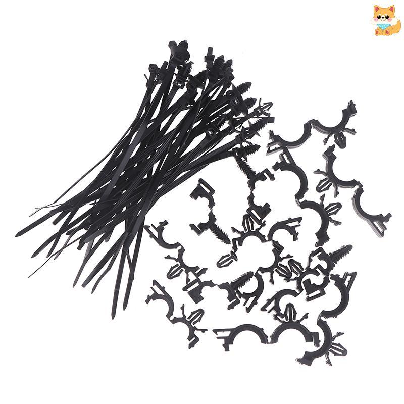 [VI] 45 ชิ้น Push Mount Cable Zip Tie พร้อมคลิปรูสายไฟรถยนต์ Universal Car Cable Clips Self Loing Fa
