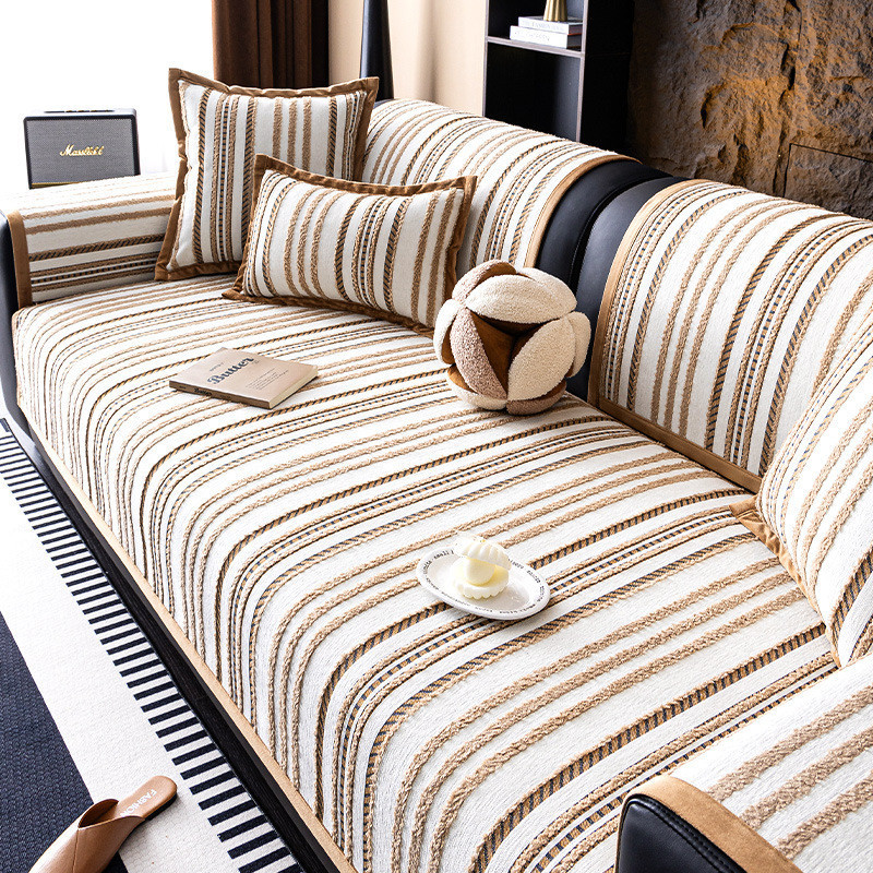 Thickened Chenille Sofa Cover Color Striped Couch Mat Sofa Covers for Living Room Universal for Seas