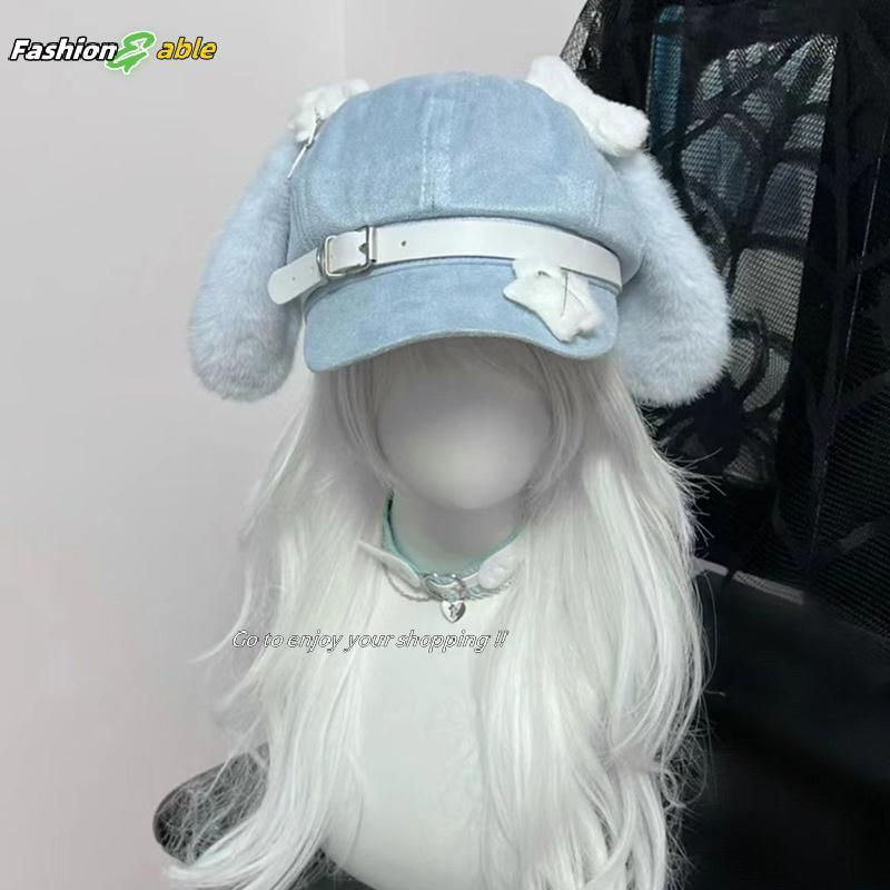แฟชั่น.shop03 Gothic Lolita Beret Kawaii หมวก Punk Bone ยาวหูลูกสุนัขหมวกผู้หญิงสาวคอสเพลย์หมวกอเนกป