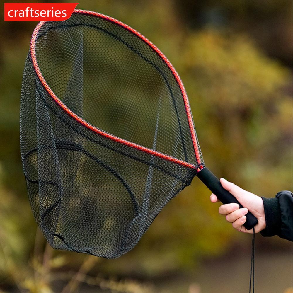 CRAFTSERIES อลูมิเนียมแบบพกพาสั้น Landing Net Lure Stream ตกปลา Dip สุทธิสูงโหลด Anti-Snag ตาข่ายพร้
