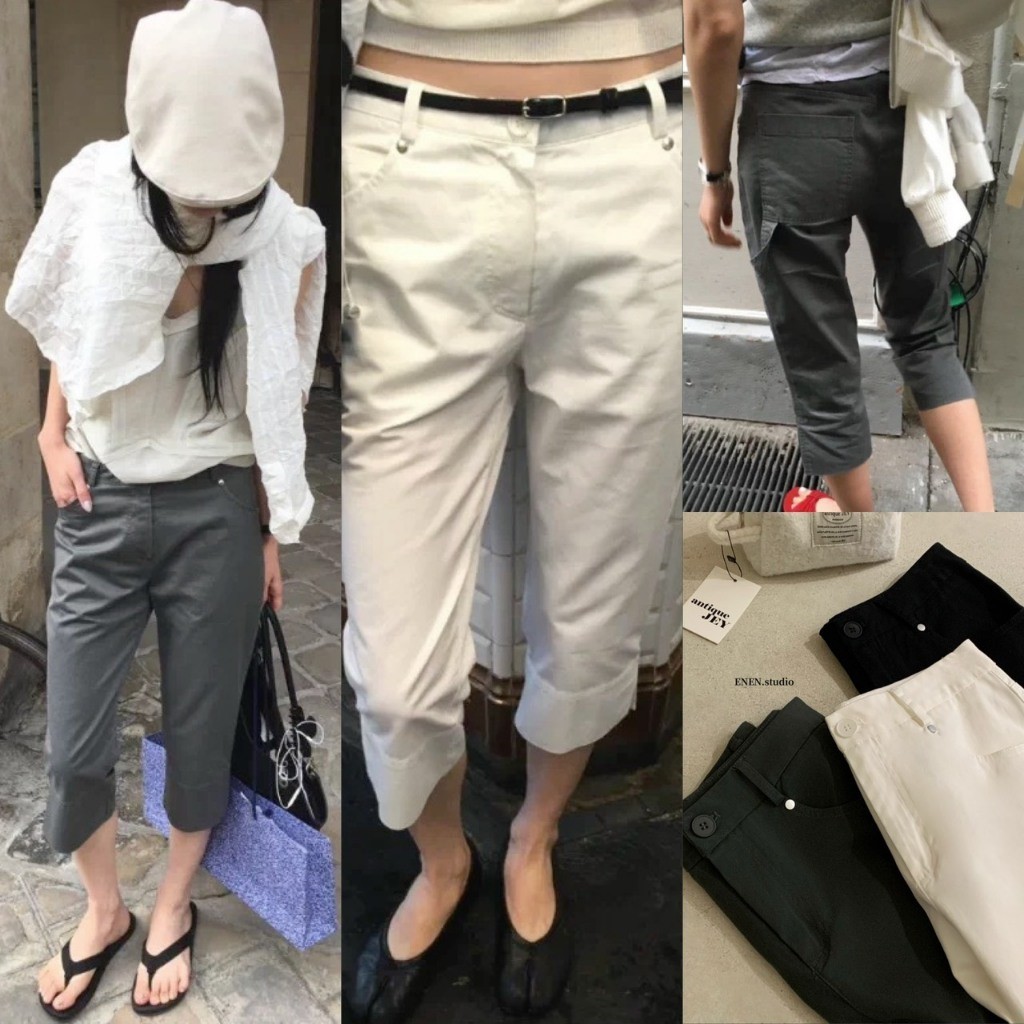 ❤ 🧵 🇰🇷 W10831 กางเกงห้าส่วนทรงขากระบอกกว้างผ่าปลายขา ไอเทมสุดชิคสายมินิมอลเท่ๆ แฟชั่นเกาหลี TAG WG.WE 🧵🧡