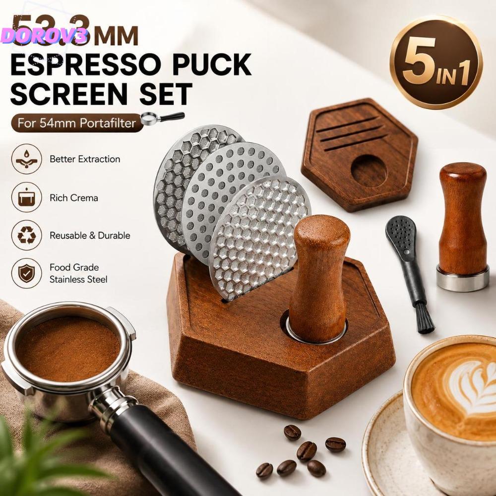 DOROV3 Coffee Puck Screen Set, Magnetic Pickup Dual Puck Screens Espresso Puck Screen Kit, Sapele Wo