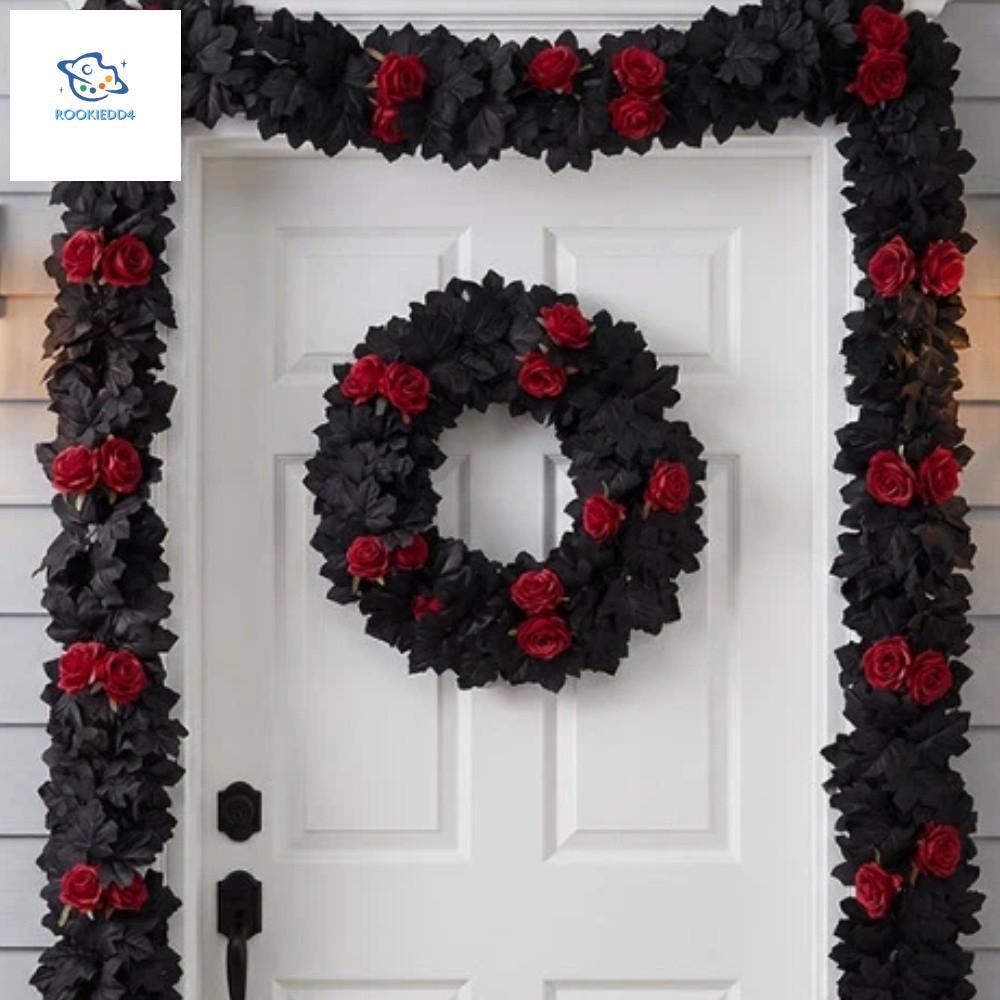 ROOKIEDD4 ฮาโลวีน Maple Leaf Rose Vine, สไตล์โกธิคเหมือนจริง Maple Leaf Garland, เทศกาลพลาสติก Maple