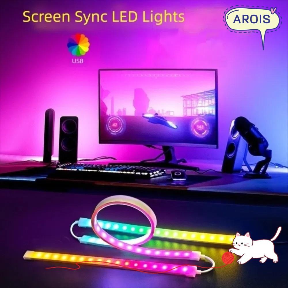 AROIS แถบ LED สำหรับเล่นเกม, 24 27 32 นิ้ว คอมพิวเตอร์ตั้งโต๊ะ แถบ LED หน้าจอคอมพิวเตอร์, ตกแต่งบรรย