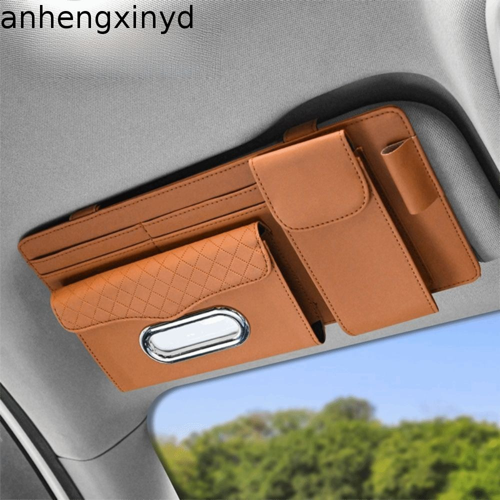 ANHENGXIN กล่องทิชชู่รถยนต์,Multi-functional Multi-Channel Car Sun Visor Organizer,สวมใส่ประหยัดพื้น