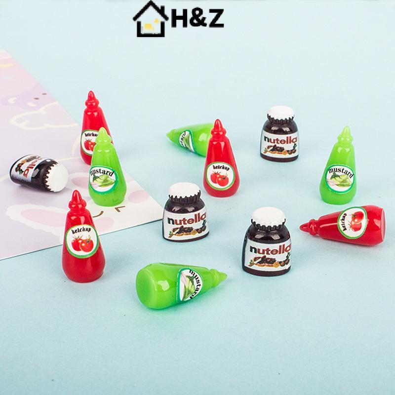 H&Z 10 ชิ้น/เซ็ต 1:12 Dollhouse Miniature อาหารมินิซอสมะเขือเทศช็อกโกแลตซอสตุ๊กตาครัวของเล่น Nice