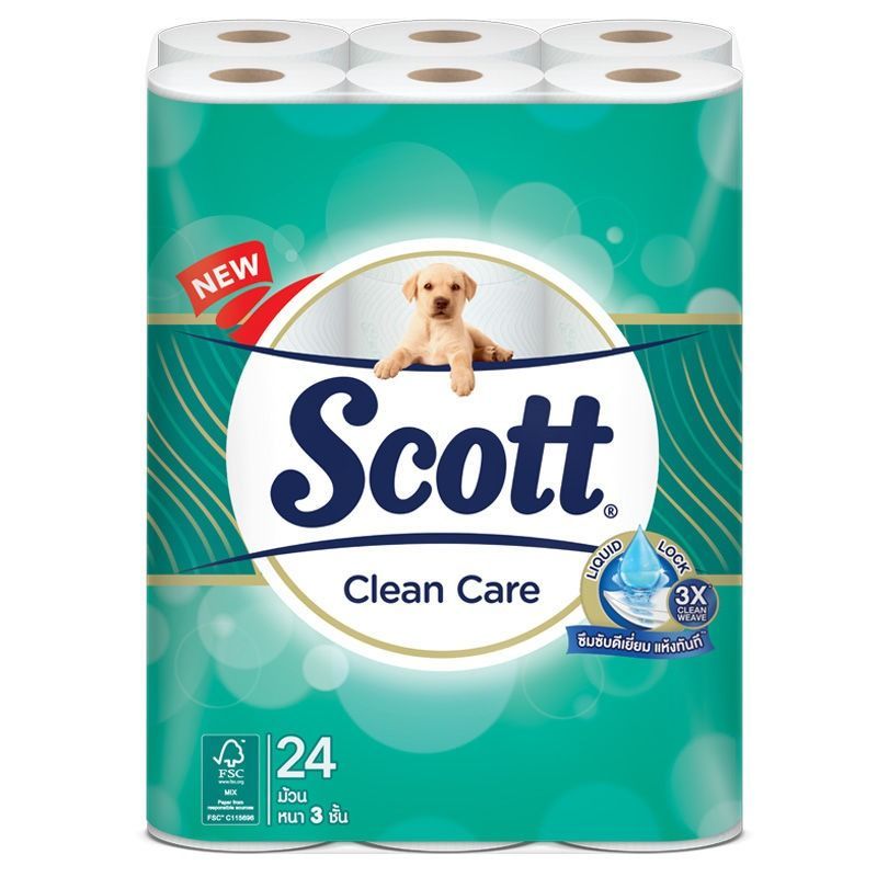 สก๊อตต์คลีนแคร์กระดาษชำระหนา 3ชั้น แพค 24ม้วน Scott Clean Care Toilet Tissue 3 ply Pack 24roll