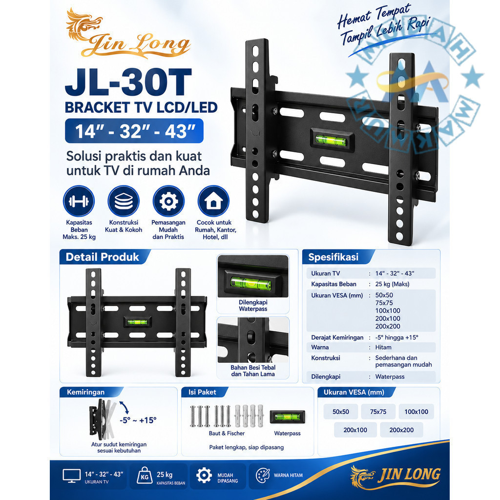 JIN ยาว JL-10T JL-30T JL-40T JL-44T 14-75 นิ้ว LCD LED Wall Mount ปรับ Wall Bracket