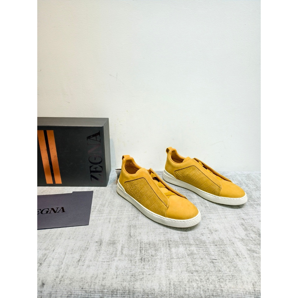 Zegna รองเท้าผ้าใบ Low-Top Suede สําหรับผู้ชายใหม่