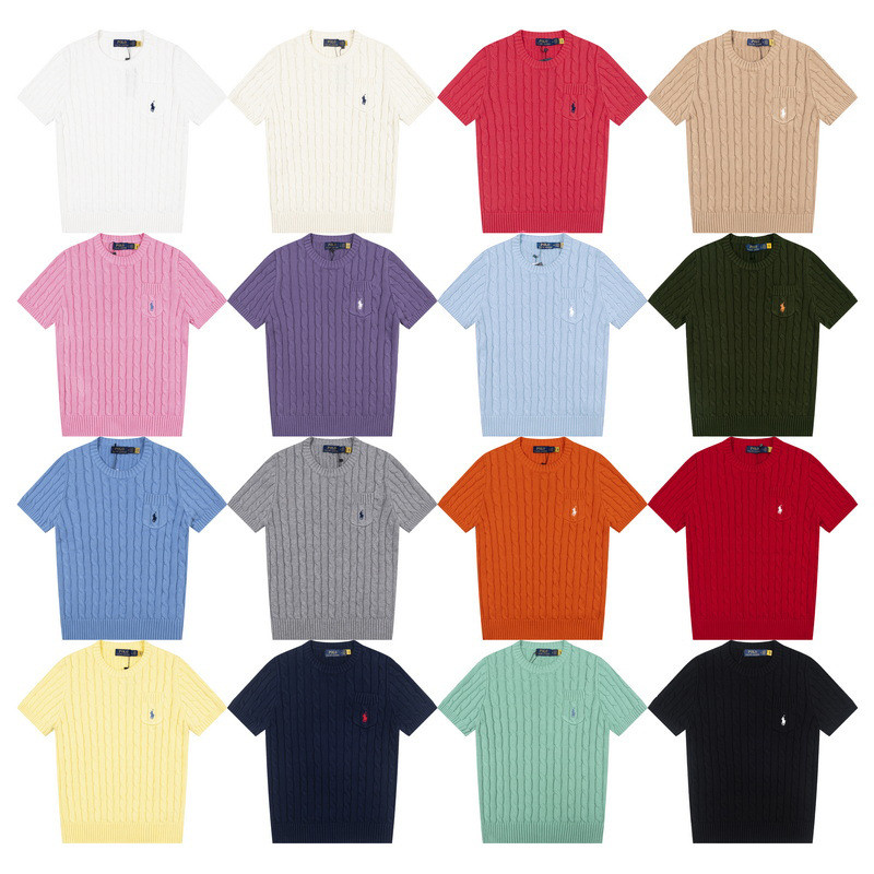 1ST0 RL Chest Pocket Pony ปัก Twist Short Sleeves Sweater Classy Top Women