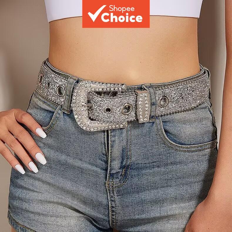 ผู้หญิง Rhinestone Glitter Country Western Cowgirl เข็มขัด Sparkle Buckle