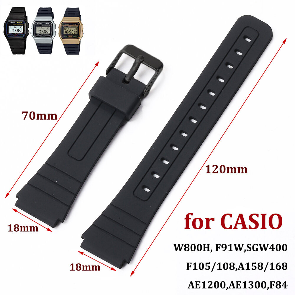 สายนาฬิกาซิลิโคนสําหรับ F91W W-800H 18 มม.สําหรับ W800H SGW400 F91W F84 F105/108 A158/168 AE1200/130