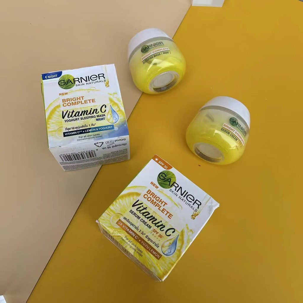 Spot Goods#Thailand Garnier Garnier Lemon Moisturizing Day Cream Night Whitening Repair Night Cream 