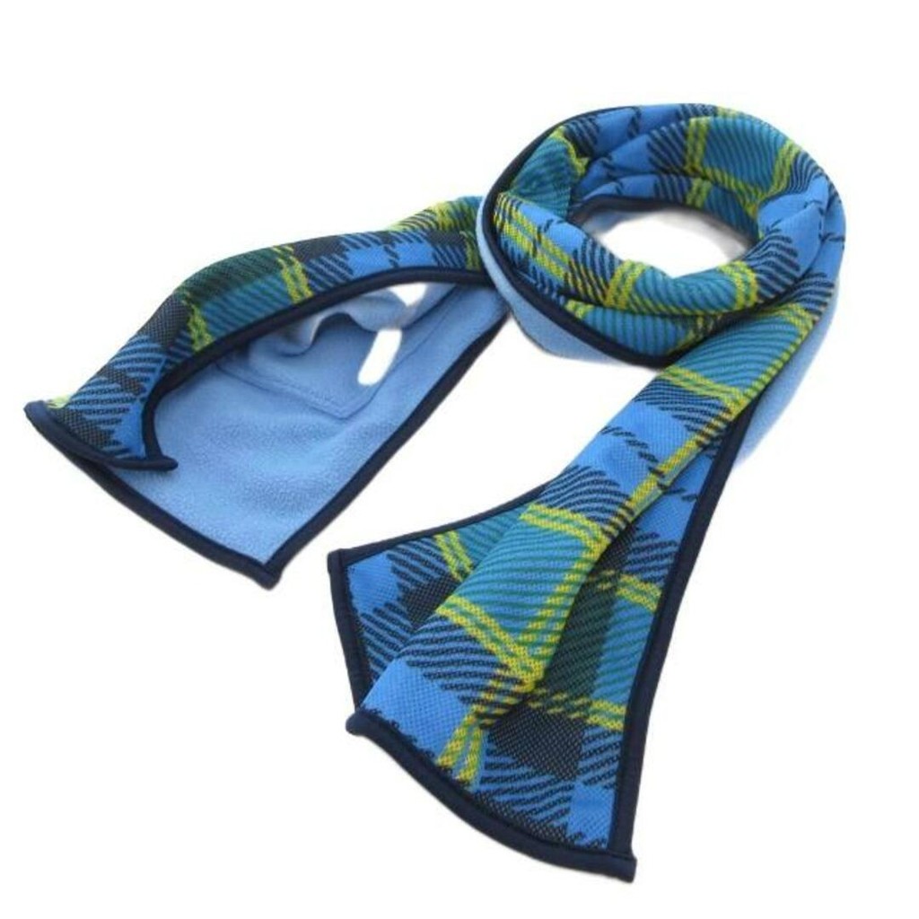 ViS EVISU Stole ผ้าพันคอลายสก๊อตเย็บปักถักร้อยสีฟ้าส่งตรงจากญี่ปุ่นมือสอง
