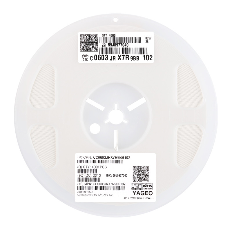 Original 0603 Patch Capacitor 1nF (1602) ±10% 50V X7R CC0603KRX7R9BB102