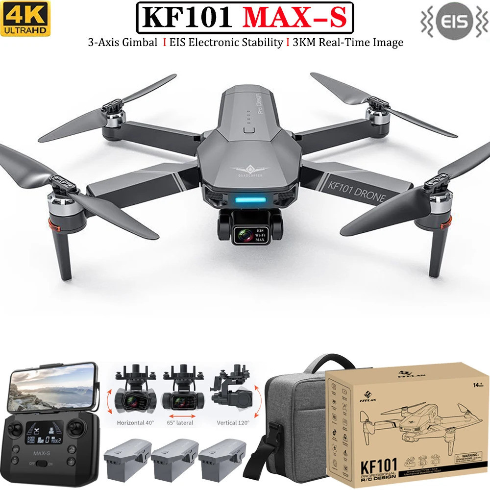 ใหม่ Kf101 Max-s Drone 4k Professional กล้อง 3km Gps Wifi 500m ความสูง Eis 3 แกน Gimbal Fpv Brushles