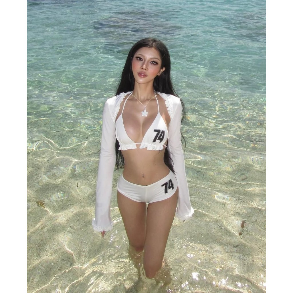 Gwenny M-XL ชุดว่ายน้ำสไตล์เซ็กซี่เกาหลี ทรงเอวสูง สำหรับวันหยุดสบายๆ