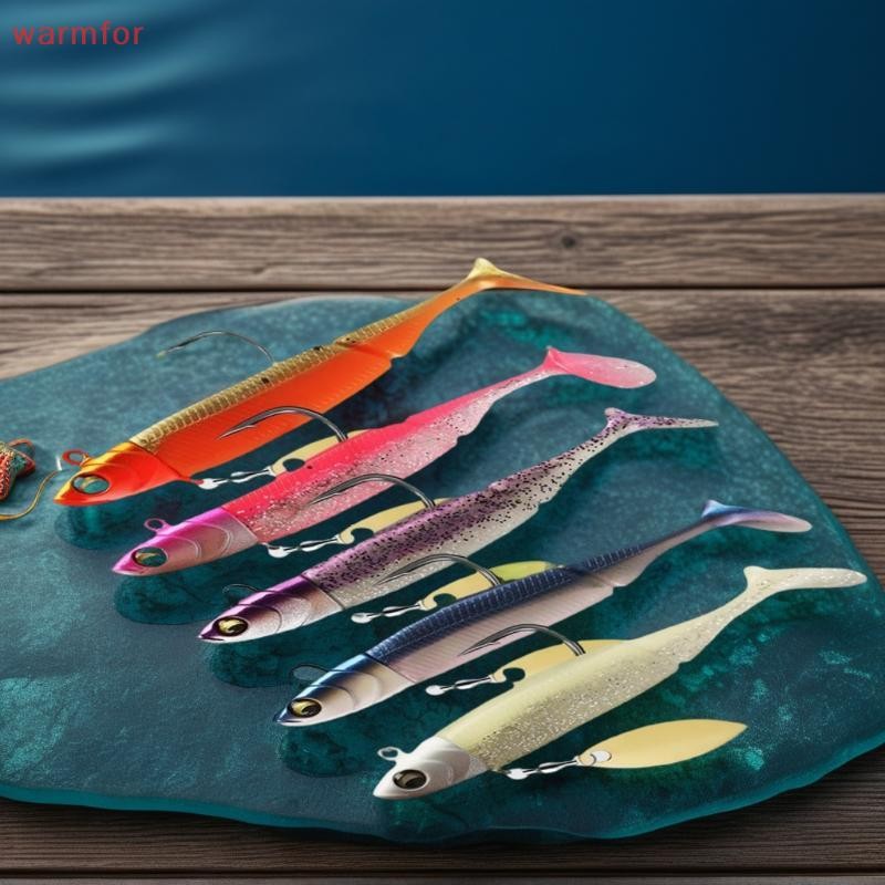 (warmfor) Glow-In-The-Dark T-Tail Lead Soft Bait Set 9.5cm 20g Single Hook Glitter Bionic Bait เหยื่