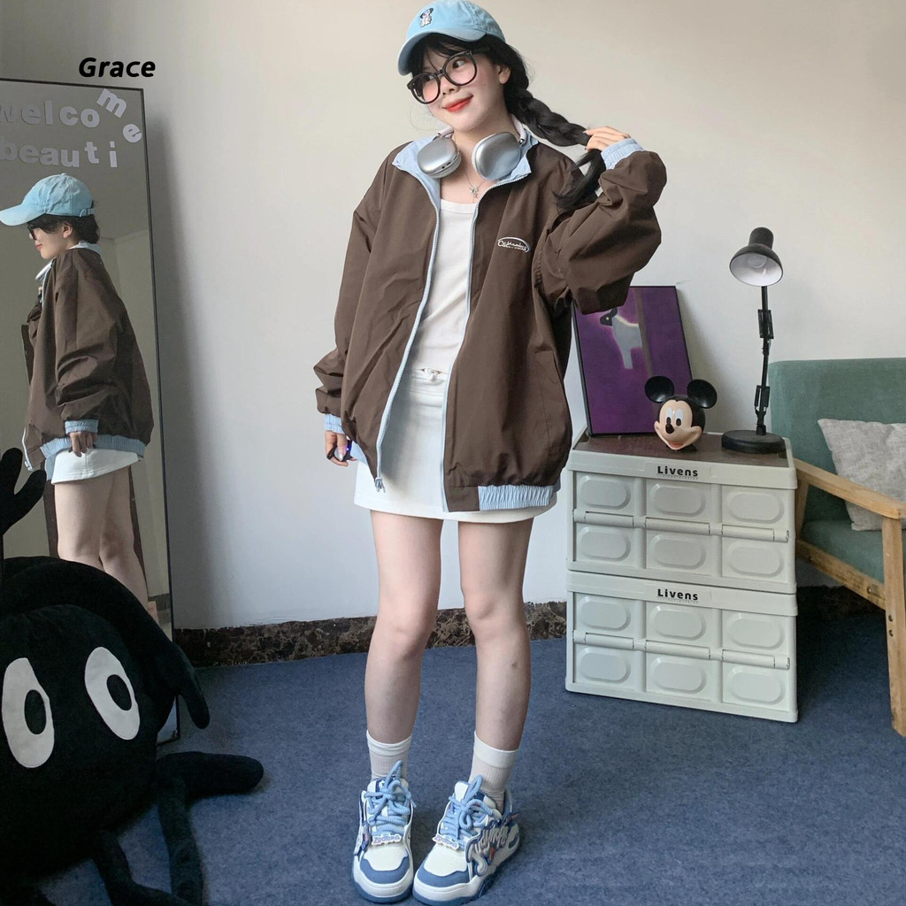 Grace เสื้อแจ็คเก็ตผู้หญิง คอตั้งเย็บสองด้าน สไตล์กีฬาลำลอง GR3486 ราคา ถูกที่สุด ดีลบีเคเค แกลเลอรีภาพที่ 4