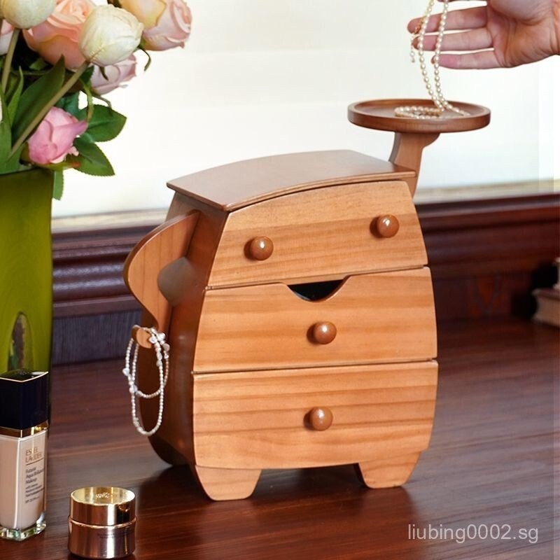 กล่องเครื่องประดับอ้วนกล่องเก็บแต่งหน้าไม้เนื้อแข็งประณีตเครื่องประดับมือสร้อยคอพิธีขึ้นบ้านใหม่ของข