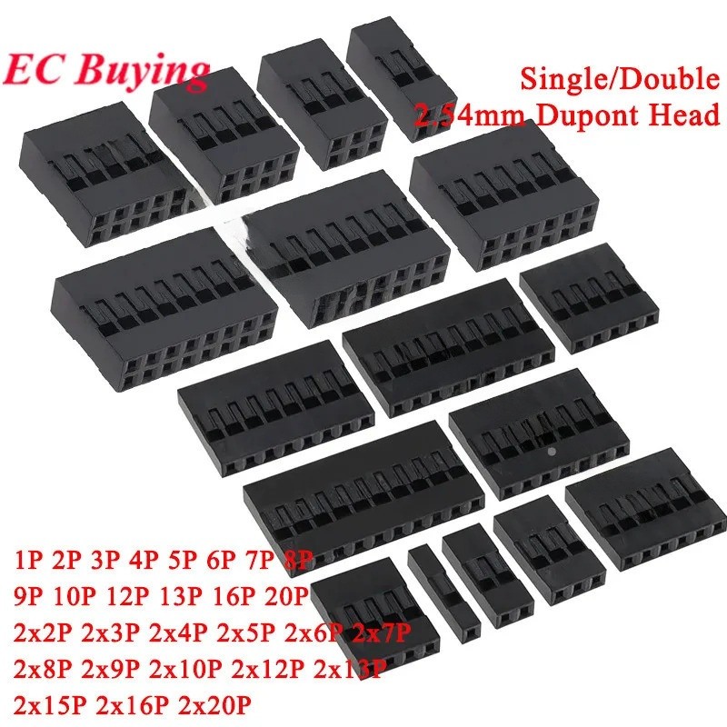 100 ชิ้นเดี่ยว/คู่แถว Dupont หัว 2.54 มม.1P 2P 3P 4P 5P 6P 7P 8P 9P 10P 12P 20P พลาสติก Connector Jumper Housing Plug หญิง