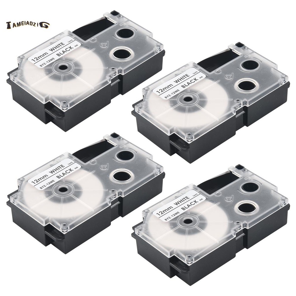 [คุณภาพ T]4 แพ็ค 12 มม.สีดําบนเครื่องตัดฉลากเทปฉลากสีขาวเข้ากันได้กับ KL1500 KL2000 KL7000 KL7200 -1