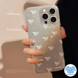 เหมาะสำหรับ IPhone 17 15 11 13 12 16 14 Pro Max X XS XR Max 7 8 Plus กรอบรูปดาวโบว์สุดเก๋ แป้งกลิตเตอร์ เคสใส