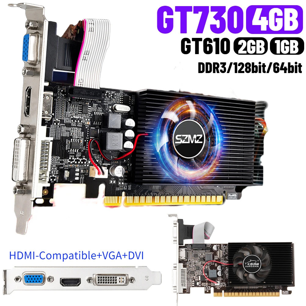 GT730 GT610 4GB 2/1GB DDR3 กราฟิกการ์ดเดสก์ท็อปวิดีโอเกม HDMI-ใช้งานร่วมกับ VGA DVI PCI-E 16X Low Pr