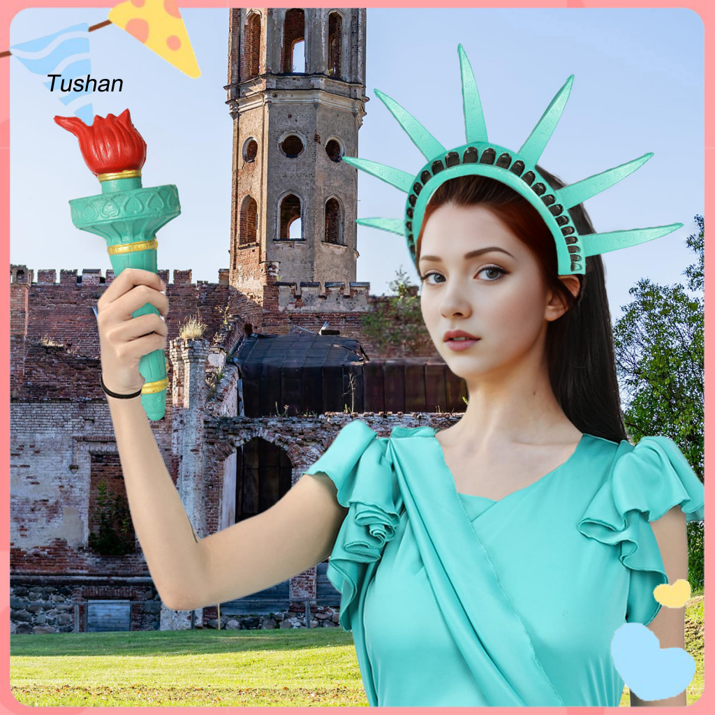 [Ts] รูปปั้นคอสเพลย์ Liberty รูปปั้นรักชาติของแถบคาดศีรษะ Liberty 4th of กรกฎาคม Lady Liberty ที่คาด