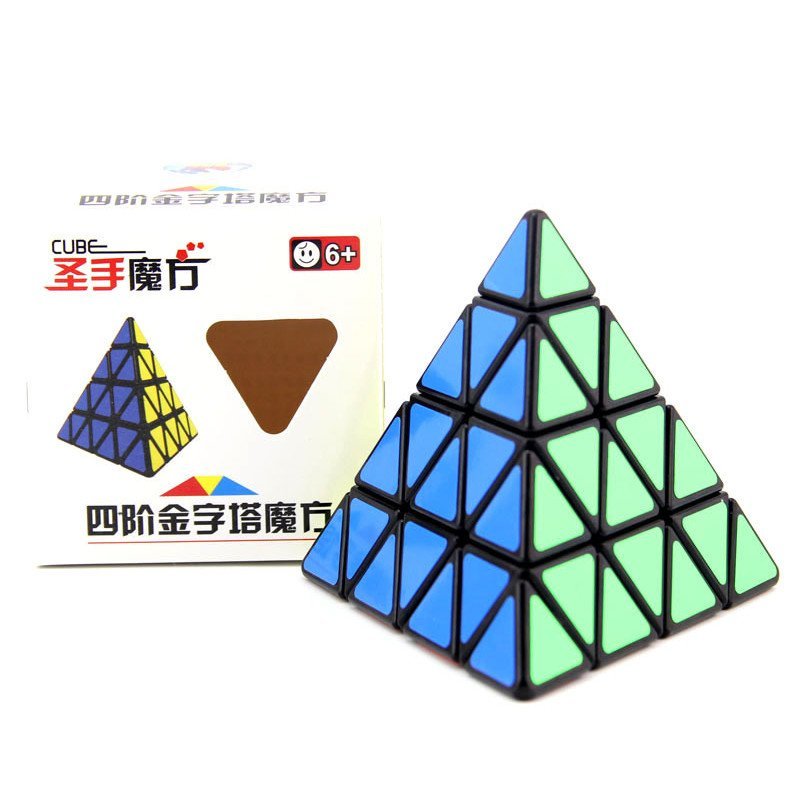 รูปพิเศษ 4 Black Rubiks Cube Rubiks Cube Pyramid ของเล่นลําดับที่สี่ Smooth Creative Holy Hand Pyram