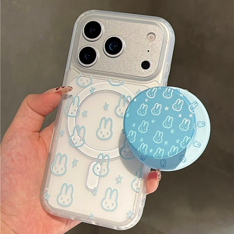 Huiwanju การ์ตูนกระต่ายสีฟ้า avatar วงเล็บดูดแม่เหล็กเหมาะสําหรับ iPhone17promax เคสโทรศัพท์มือถือ ip16 หญิงใหม่ 15 matte 17pro anti-drop 16pro เคสป้องกัน 14