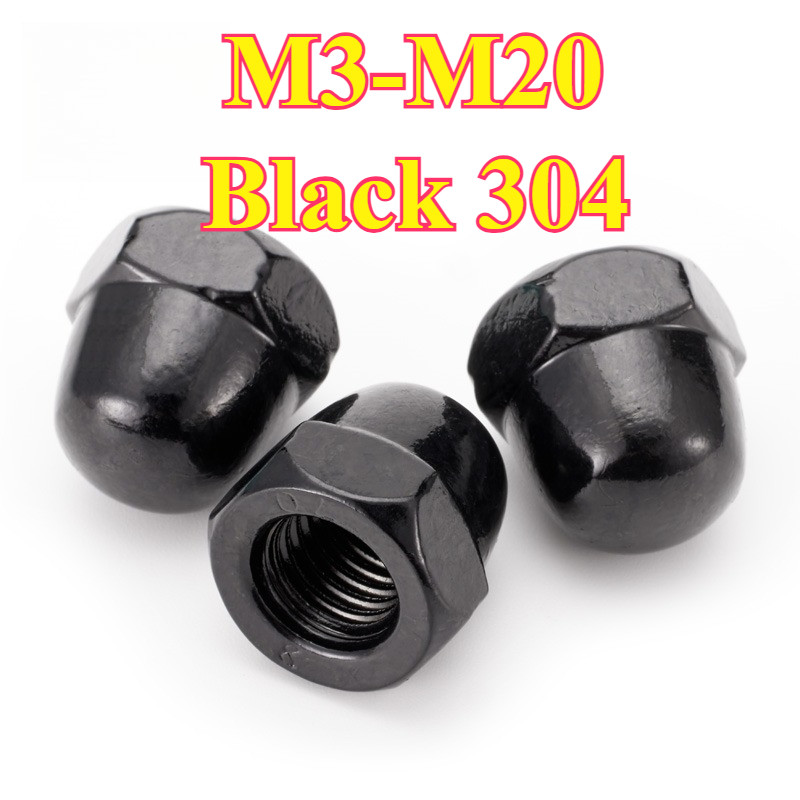 สีดํา 304 ฝาครอบสแตนเลสแม่ DIN1587 ฝาครอบหกเหลี่ยม Nut สีดํา Zinc Ball ฝาครอบตกแต่ง Nut M3M4M5M6M8M10M12~ M20JCSY-MB