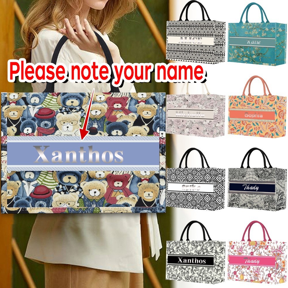 Customized Name Tote Bag กระเป๋าผ้าถือ คล้องแขน กระเป๋าถือไหล่ กระเป๋าสะพาย กระเป๋าช้อปปิ้ง ของขวัญที่ปรับแต่งได้