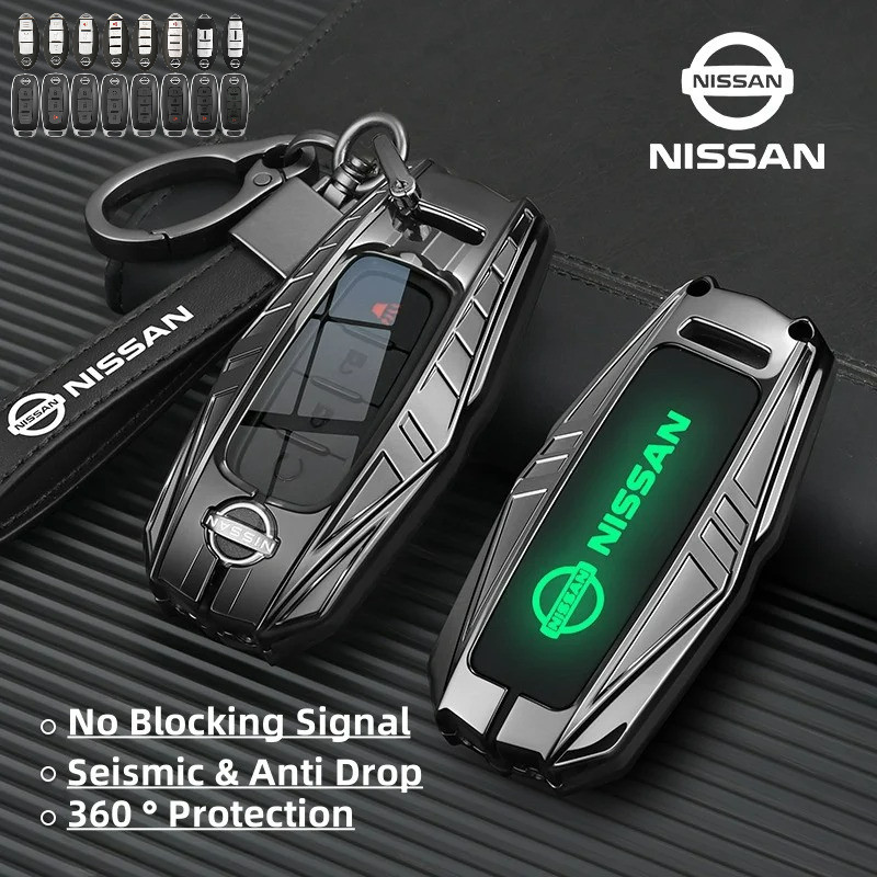 Luminous Nissan ซิลิโคนโลหะผสมสังกะสีสมาร์ทกุญแจรถ Fob สําหรับ Serena Xtrail Almera Versa Kicks Navara NP300 Terra Patrol Remote Holder Shell TPU ปุ่ม Protector พวงกุญแจ