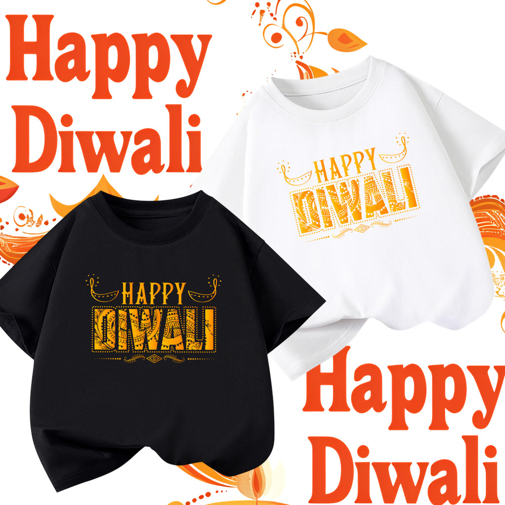 Diwali เสื้อยืด Happy Diwali Festival of Lights เสื้อยืดลําลองแฟชั่น 100% cotton สำหรับผู้ชายและผู้ห