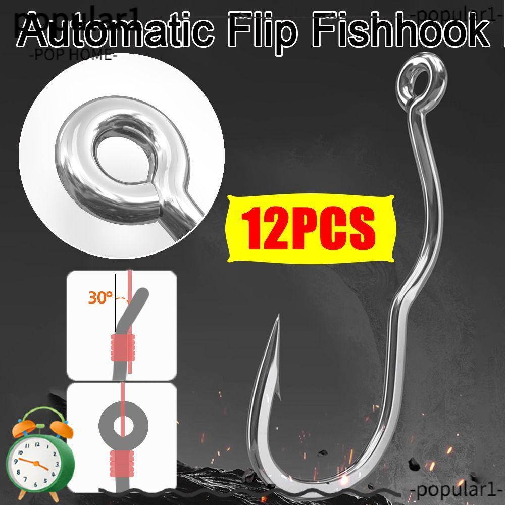 POPULAR 12 ชิ้น/แพ็คตะขอตกปลา,Sharp Barbedพร้อมEyeอัตโนมัติFlip Fishhook,Anti Slipเหล็กคาร์บอนสูงตกปลา