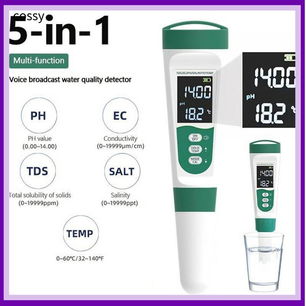 คอสซี่ ปากกาทดสอบน้ํา,5 ใน1 0-9999ppmปากกาทดสอบคุณภาพน้ํา,จอแสดงผล จอแอลซีดี แบบพกพาดิจิตอลมัลติฟังก