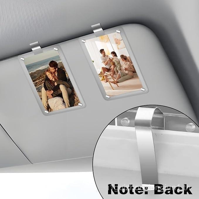 2 PCS Vertical Car Sunshade Photo Frame Clip - Acrylic Snap Clip Universal Fit for Cars, Holds 6*9 P